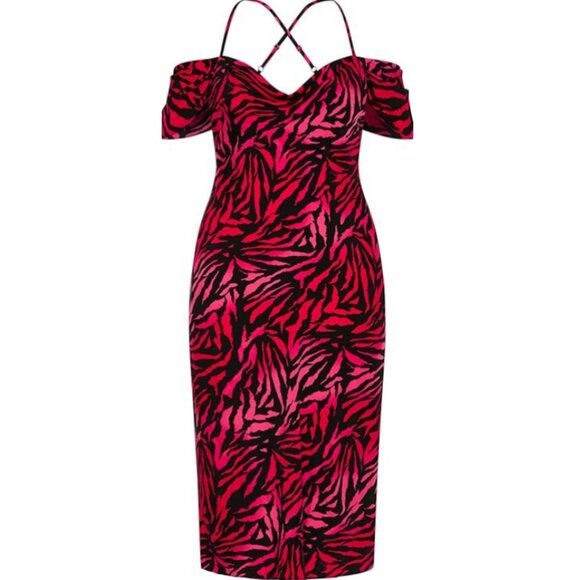 NWT City Chic Mariah Vibrant Zebra Print Cold Shoulder Maxi Dress 22 - Picture 6 of 10